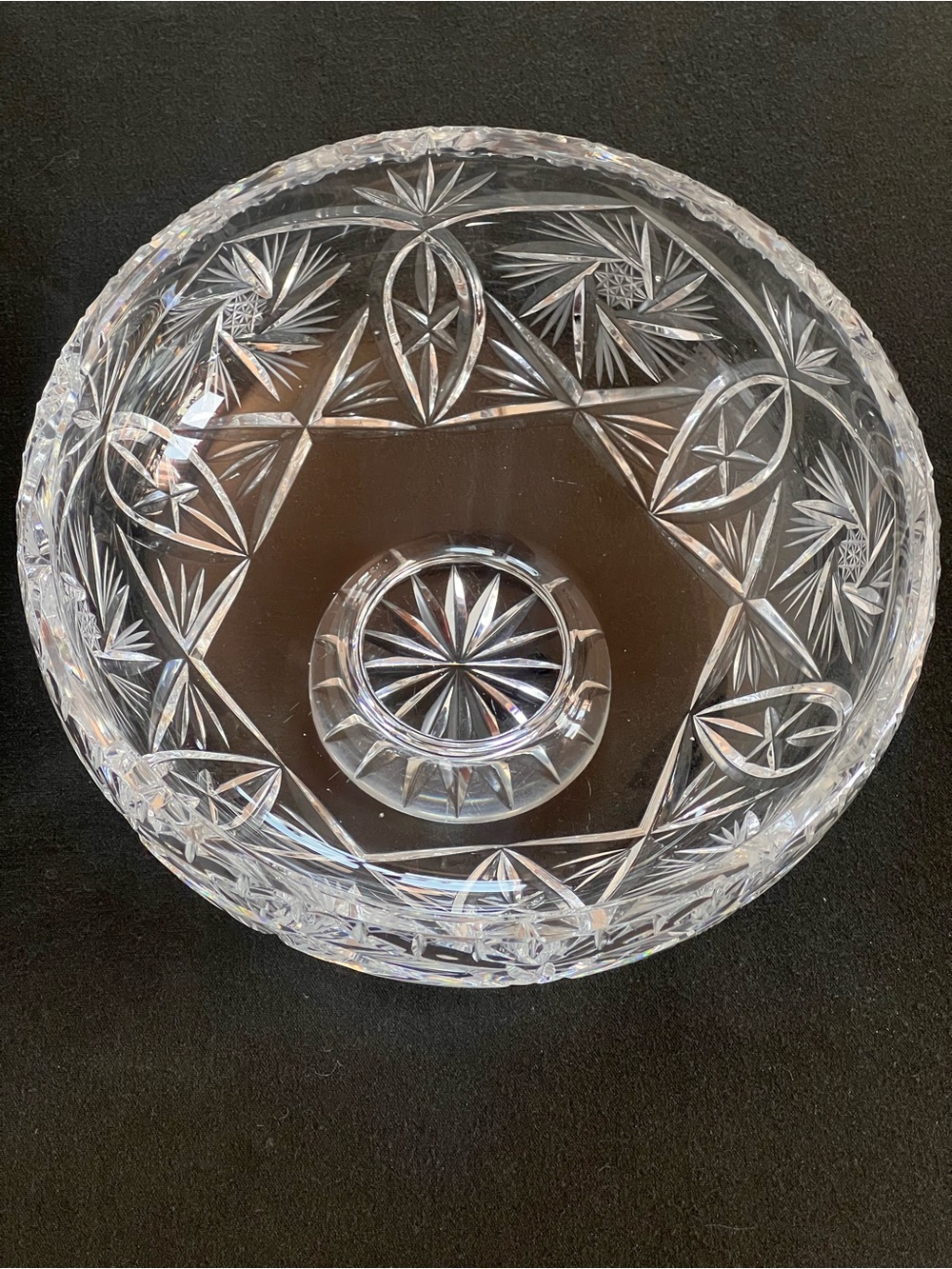 Stunning Vintage Heavy Cut Crystal Footed Bowl – Pinwheel & Star Pattern